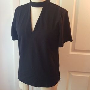 Sz S ANN TAYLOR black V-neck blouse